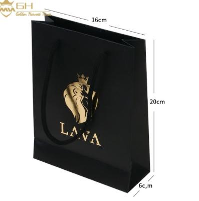 China Luxury Custom Printing Black Paper Bag Shopping With Golden Logo for sale