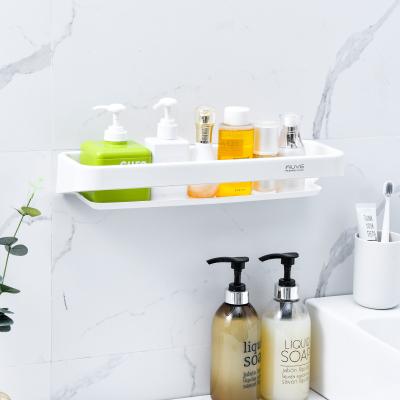 China Single Wall Mounted Seamless Toilet Shampoo Shower Bathroom Wall Shelf Makeup Towel Rack Self Adhesive Towel Holder Rack for sale