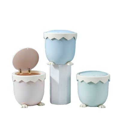 China 2021 New Arrival Cartoon Table Plastic Small Trash Can For Office With Press To Open Lid Cartoon Trash Can For Kids And Bathroom for sale