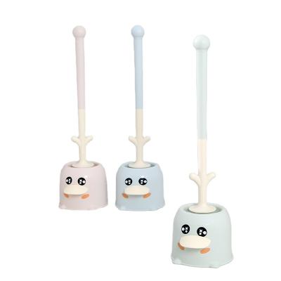 China Wholesale Durable Plastic Cute Duck Shaped Bathroom Cleaner Round Toilet Brush and Holder Set for sale