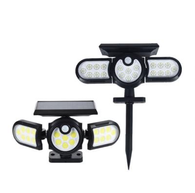 China Outdoor Solar Garden Lights 120 LED Three Head Lighting Outdoor Ground Garden Lawn Lamp Lights PIR Motion Sensor Landscape Spotlights for sale