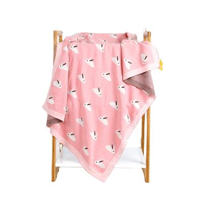 China Wearable Cotton Knitted Baby Blankets Jacquard Newborn Baby Wrap Blanket for sale