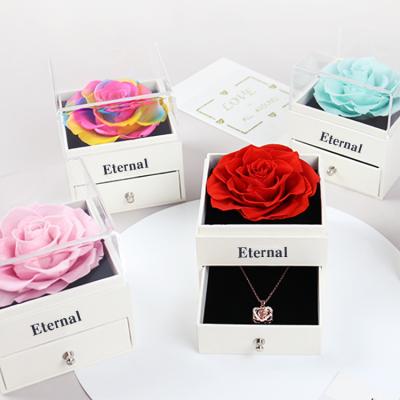 China Wholesale Amazon Natural Success Contact Wedding Supplies Decorative Flowers Preserved Flower Rose Roses In Acrylic Jewelry Box for sale