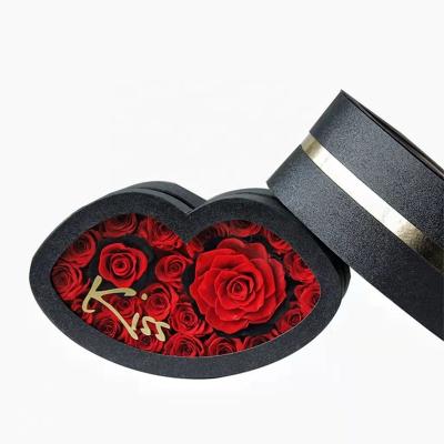 China Real Romantic Preserved Rose Amazon Hot Selling Preserved Mounted Natural Fresh Flower Customized Eternal Rose In Kiss Lip Shape Gifts Box For Valentine Gift for sale