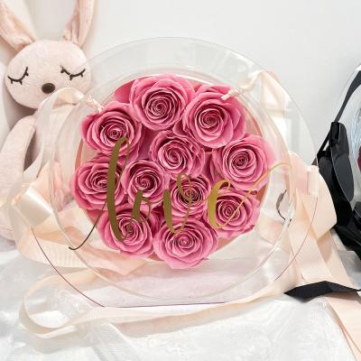 China For Friend/Graduate/Eternal Flower Ceremony/Decoration 2022 Hot Sale High Quality Luxury Acrylic Rose Flower Box Round Clear Flower Gift Box Preserved Roses for sale