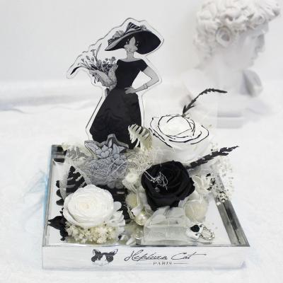 China For Friend/Graduate/Ceremonry Lasting Eternal Flower/Hepburn Cat Garden Preserved Flower Eternal 2022 Eternal Forever Decoration in Acrylic Boxes for sale