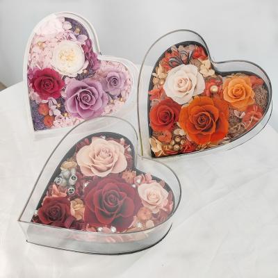 China Festival Hot Selling 2022 Valentines Day Craft Gifts Preserved Eternal Immortal Rose Heart Shaped Box In Custom Acrylic Gift Box for sale