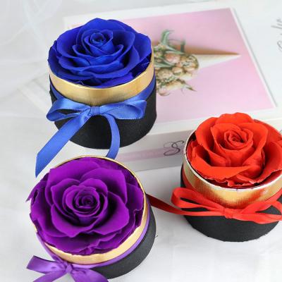 China Wholesale Mother's Day Valentine's Day Time Eternal Preserved Flower Rose Box Single Black Velvet Gift Handmade/Extended Storage In Round Boxes for sale