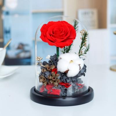 China 2022 Real Natural Rose Touch Wholesale Luxury Lasting Everlasting Flower Gift Boxes For Preserved Roses In Glass Dome for sale