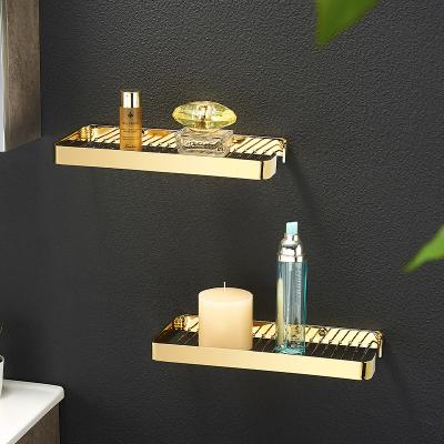 China Shanghai Modern Double Tier Square Wall Mount Design Brass Black Corner Bathroom Shelf for sale