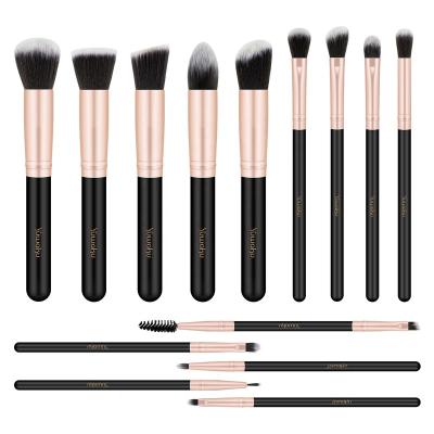 China Angular Blush KENO Pink Black Luxury 14 Pieces Make Up Brush Synthetic Vegan Makeup Brush Professional Private Label Brochas De Maquill for sale