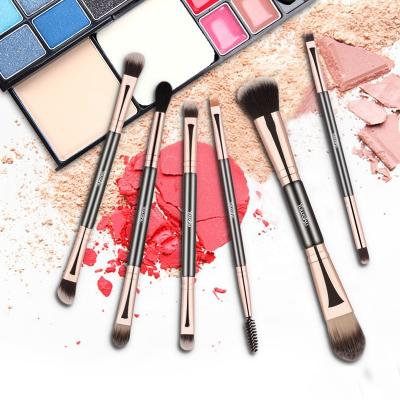 China Angular Blush KENO 2022 New Design 6PCS Mini Makeup Brush Wooden Handle Double Head Double Ended Makeup Brush for sale