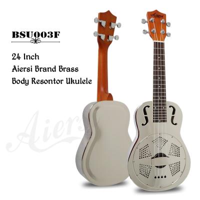 China Chrome Plated Brass Body Aiersi Brand 24 Inch Concert F Ukelele Holes Chrome Plated Metal Body Resonator Ukuleles For Sale for sale