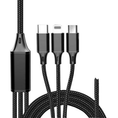 China 3 in 1 1m Braided Wire 3in1 USB Cable with Low Damage High Quality Data Transfer High Speed ​​Electrical Charging Cable for sale