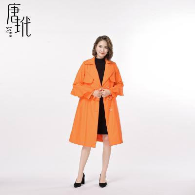 China Anti-wrinkle Fashion Trend Orange Lapel Long Women's Silk Down Jacket for sale