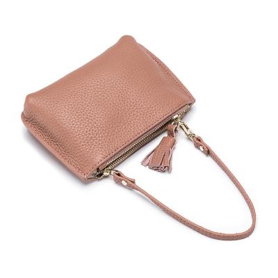 China Double Zipper Style Pebble Purse Coin Purse Hanging Soft Genuine Leather Wallet Mini Portable Coin Bag For Women for sale