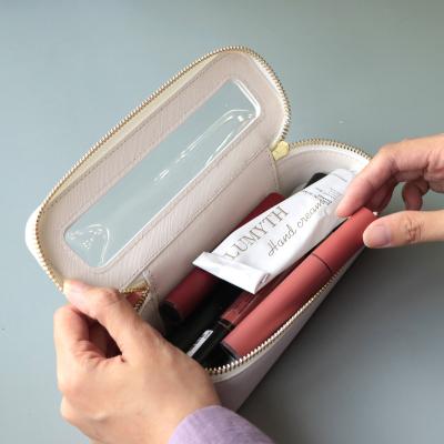 China Assets; high quality new designer vegan TPU cosmetic case leather transparent lipstick travel PU leather cosmetic case for sale