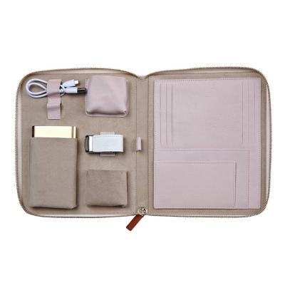 China Durable Custom Genuine Leather Digital Accessory Case Travel Tech Case Electronic Accessories Storage Bag Card Passport Holder Organizer for sale