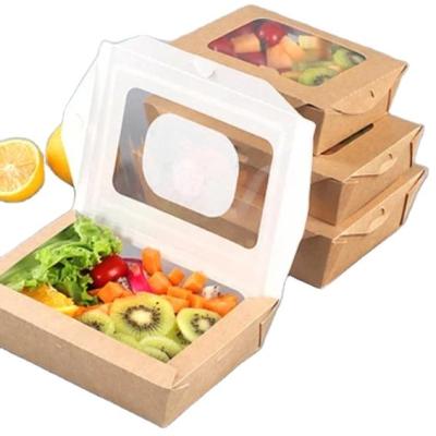 China Healthy Takeaway Use Kraft Paper Lunch Food Paper Box Disposable Container Recyclable for sale