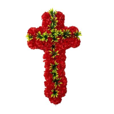 China Wholesale Plastic Cross Flower Plastic Cross Flower Artificial Cheap Funeral Condolence Cemetery Decoration Casket Garland Color Can Be Customized for sale