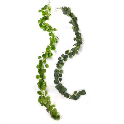 China Environmental Friendly Artificial Green Leaf Garland Silk Eucalyptus Vine Home Hanging Decoration for sale