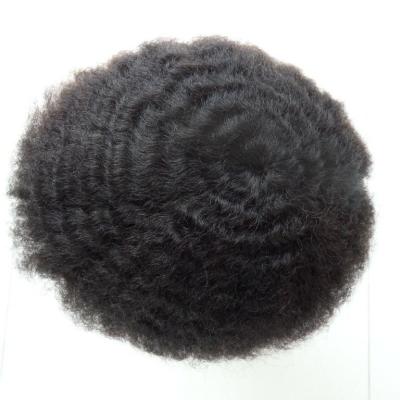 China Brown Color Afro Curly Toupee for Black Men Curly Men's Wig Remy Hair Pieces Brazilian Human Hair Replacement for sale