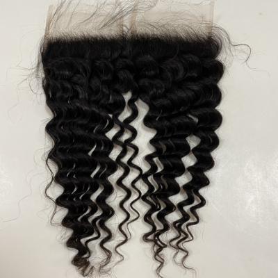 China Deep wave 4X4  Customized 20A Natural Hairline Super Thin HD Lace Frontal100% Brazilian Human Hair Extensions for sale