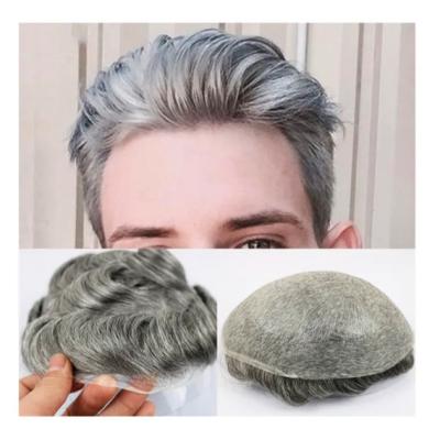 China Invisible Pu Poly Base 0.02mm 0.03mm 0.04mm Super Thin Skin V Loop Men Human Hair Pieces Toupee with Gray Hair for sale