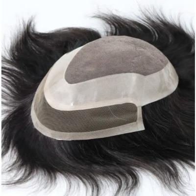 China Mens Toupee Hairpiece Fine Mono Hair System Replacement Poly Skin Around with lace front Men Wig for sale