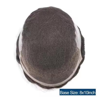 China Q6 Human Hair Toupee for Men Soft Swiss Lace Cap with Clear PU Men's Hairpieces Replacement System Patch Medium Density for sale