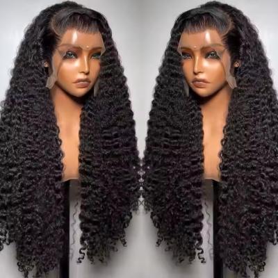 China Deep Wave 13x4 13x6 HD Lace Front Human Hair Wig Brazilian Curly Preplucked Wig for sale