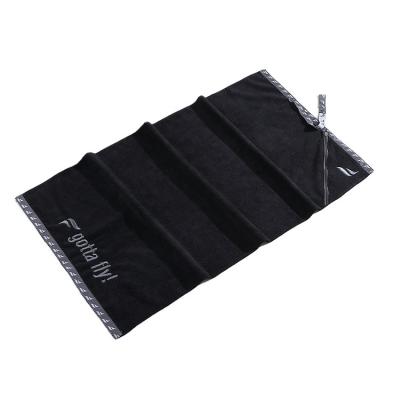 China Zipper Embroidery Comfortable Luxury Black Microfiber Sports Gym Sweated Towel Rectangle Custom Adult High Grade Comfortable Sports Towel For Waving for sale