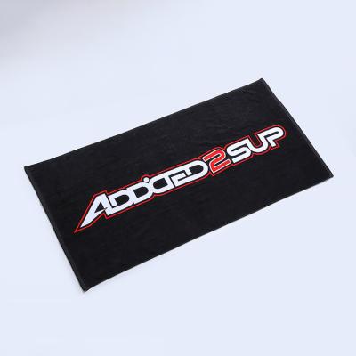 China Customized Sports Comfortable Sublimation Black Logo Cotton Large Size Portable Swimming Gym Towel Custom Adult Rectangle Comfortable 350GSM for sale