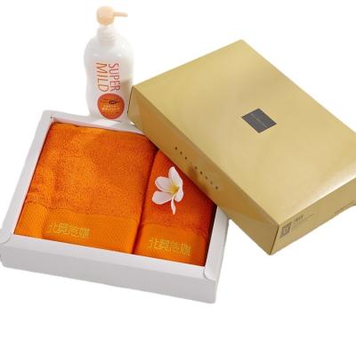 China Gift Box Luxury Custom Made 100% Cotton Two Piece Towel Gift Face Bathroom Set for sale