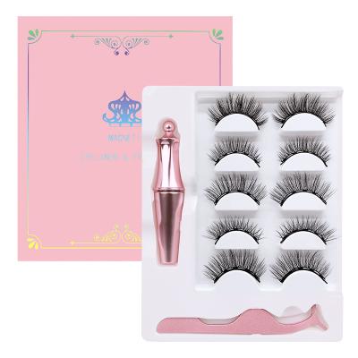 China Easy To Wear 3d Wholesale 6 Mink Lashes And Eyeliner Kit 5 Pairs Magnet Eyelash Private Label Magnetic Lashes And Liner for sale