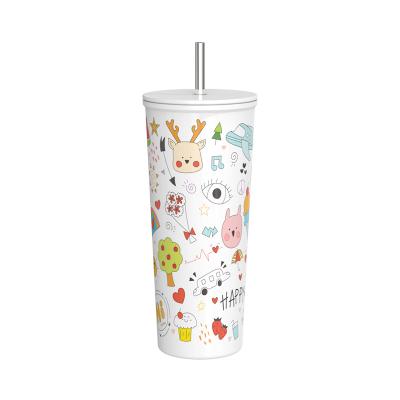 China Double Wall Stainless Steel Disposable Cute Vacuum Cup With Straw for sale