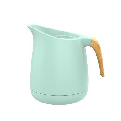 China Sustainable Wholesale Double Wall Stainless Steel Vacuum Jug Teapot With Wooden Handle for sale