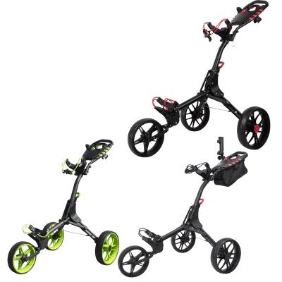 China Free shipping Foldable Golf Push Cart Light Trolley Compact 3 Wheel Golf Trolley with Foot Brake for sale