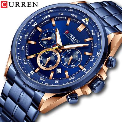 China New Causal Date CURREN Automatic Fashion Chronograph Men Watch Stainless Steel Band Large Dial Wrist Watch Quartz Watches With Luminous Indicators for sale