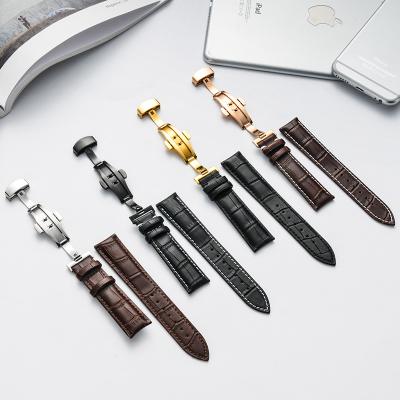 China High Quality Genuine Leather Stainless Steel Watch Bands Strap Simple Snap Stainless Steel Butterfly Buckle Watch Accessories for sale