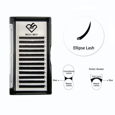 China Single Flat Lash Matte Black Ellipse Pbt Fiber Eyelash Extension Long Natural Wholesale for sale