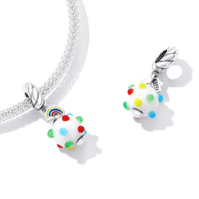 China Hot Sale Cute Charm 925 Sterling Silver Colorful Rainbow Glaze Cartoon DIY Bracelet Charm Dangle Bracelet For Girl Jewelry Gift for sale