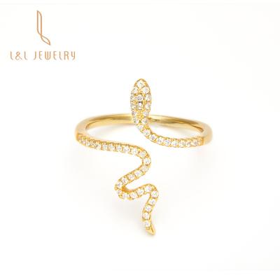 China New style s925 Zircon snake ring 18K silver resizable silver gold plated woman gift hot TRENDY style for party for sale