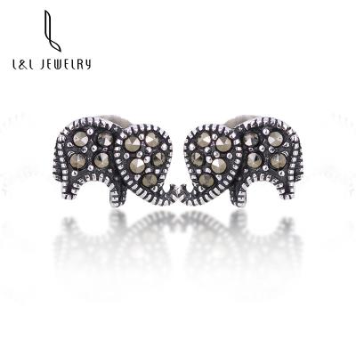 China Wholesale High Quality Unique Handmade Jewelry Marcasite Setting 925 Sterling Silver Elephant Stud Earrings for sale