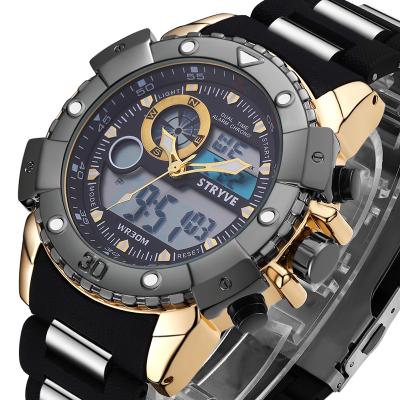 China Multifunction Alarm Sports Watch Dive Quartz Analog Digital Led Dual Time Big Dial Men Military Brand Stryve Luxury Waterproof Watch for sale