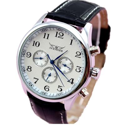 China 2017 New Arrival Date Brand Self Watch Luxury Mechanical Business Wind Jaragar Automatic 6 Hands Analog Display Leather Men's Automatic Watch for sale