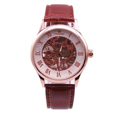 China FORSINING hot sale brand leather fashion PU band non-specific automatic hand-wind watch for sale