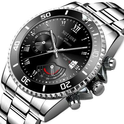 China Full Waterproof Silver Black Watch Men's Watch Fashion Steel Band Black Waterproof Calendar NOTIONR Water Ghost Calendar Luminous Quartz Watch for sale