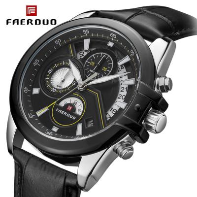 China Automatic Sport Watch Men Chronograph Date FAERDOU Leather Date Male Quartz Watches Men's Waterproof Relogio Masculino Luxury Brand for sale