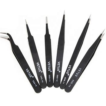 China 6pcs ESD Anti-Static Stainless Steel Tweezers Set 6 in 1 Tweezers Maintenance Tool Kit G063 for sale